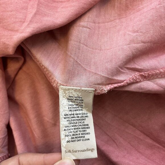 Soft Surroundings Women's Top Size L Dusty Pink V Neck Bell Cuff Mineral Wash - Picture 11 of 13